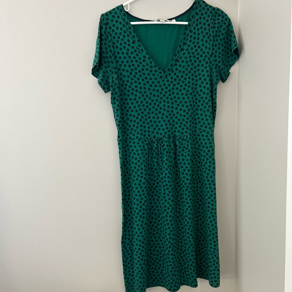 Boden Green/Navy Polka Dot Midi Dress